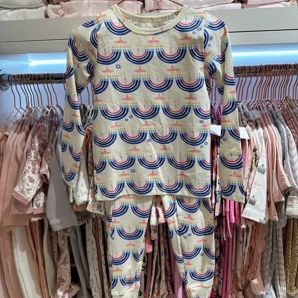 NWT Pink Chicken Organic Hanukkah Menorahs pajamas - Picture 2 of 4